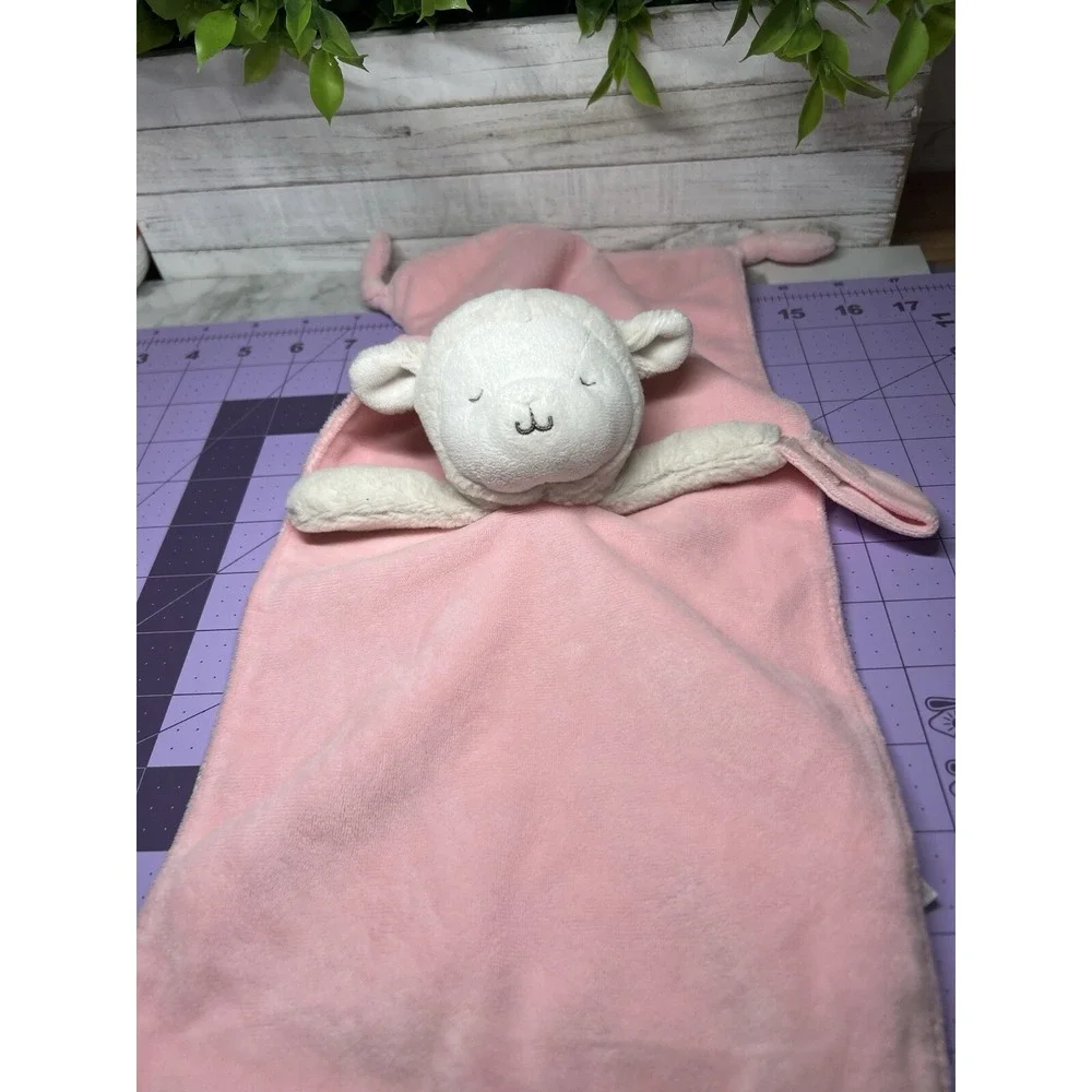 Carters Pink Lamb Plush Security Baby Blanket Lovey Pacifier Holder Rattle